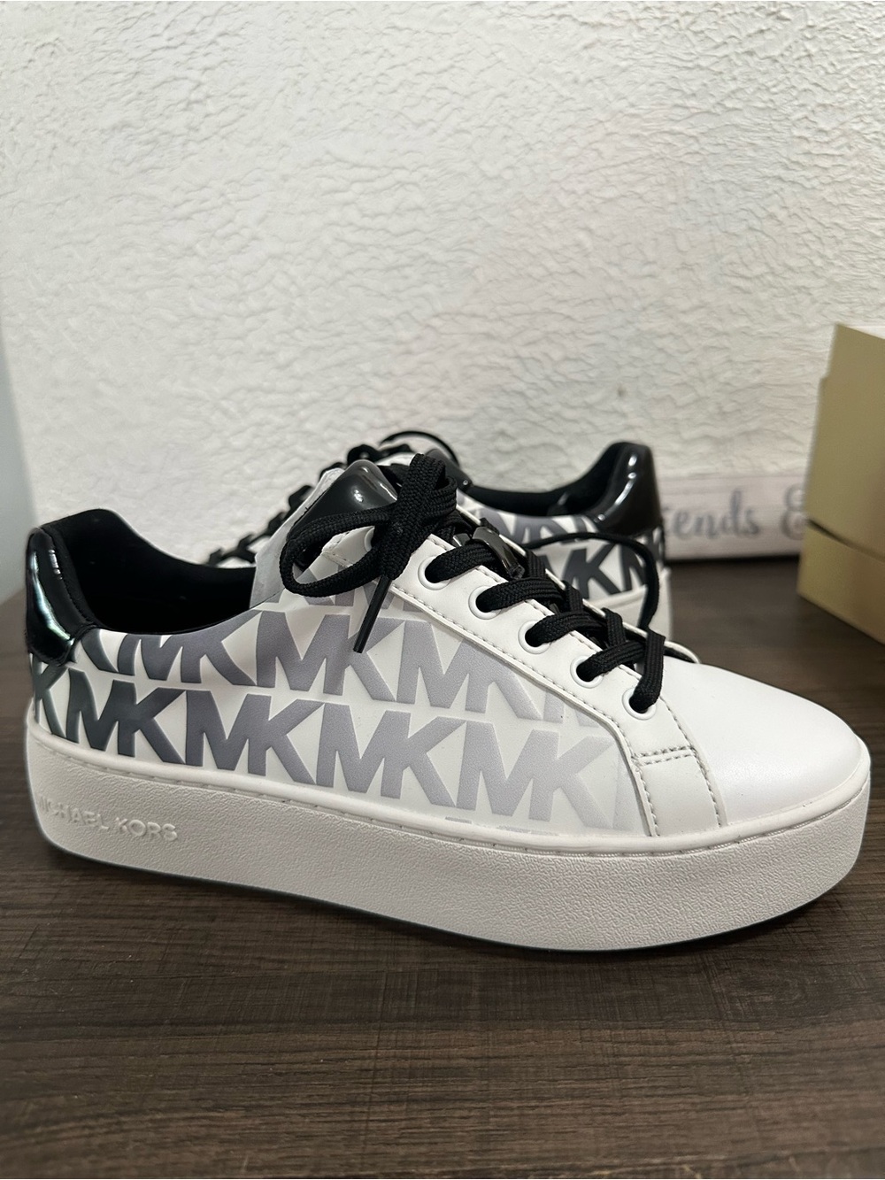 Michael Kors Poppy lace up  White & Black MK Logo Platform Sneakers
